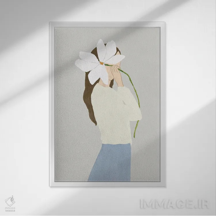 تابلو مینیمال زن گلی II اثر لیلی کی - نمای قابدار سفید