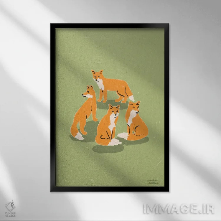تابلو دکوراتیو روباه ها اثر لیدیا الن - نمای قابدار مشکی