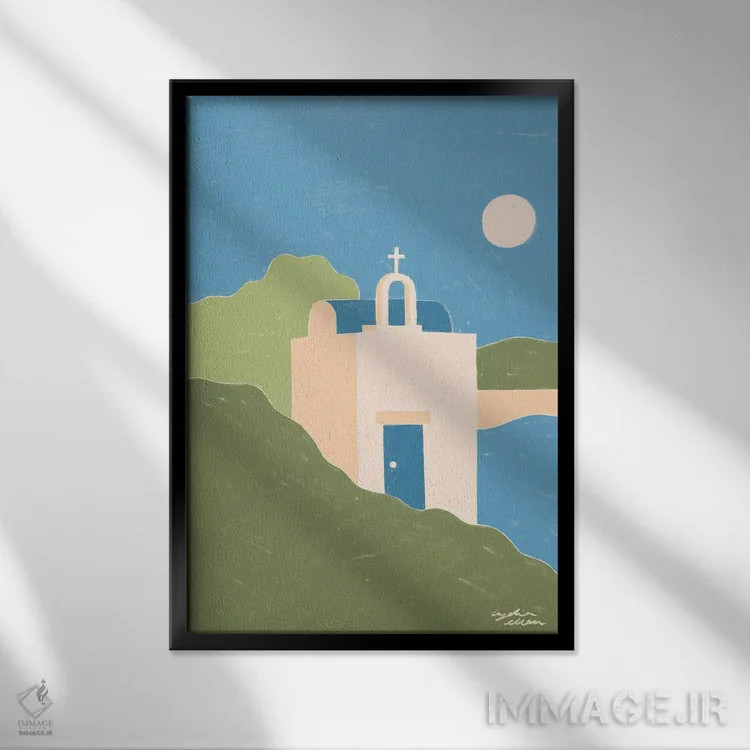 تابلو دکوراتیو یونان اثر لیدیا الن - نمای قابدار مشکی