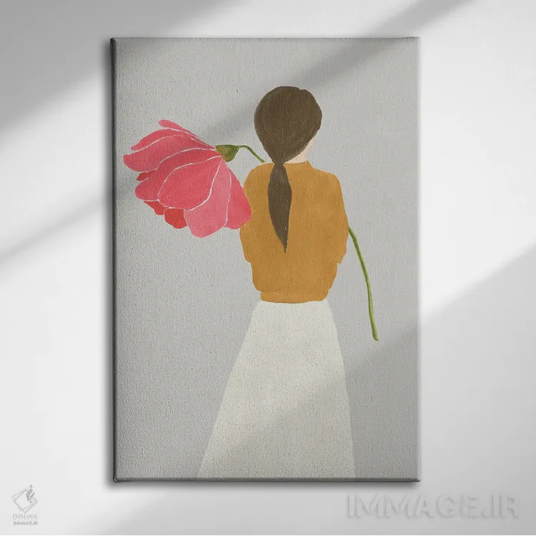تابلو مینیمال زن گلی I اثر لیلی کی - نمای روبهرو روی دیوار