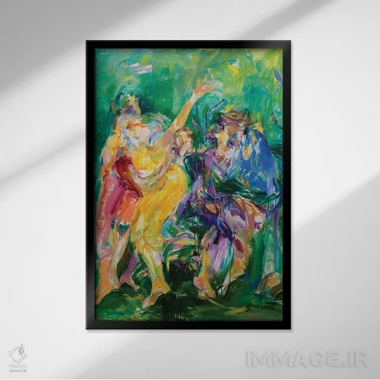 تابلو دکوراتیو نارسیس بر روی چمن اثر لیدیا لی - نمای قابدار مشکی