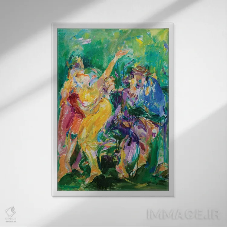 تابلو دکوراتیو نارسیس بر روی چمن اثر لیدیا لی - نمای قابدار سفید