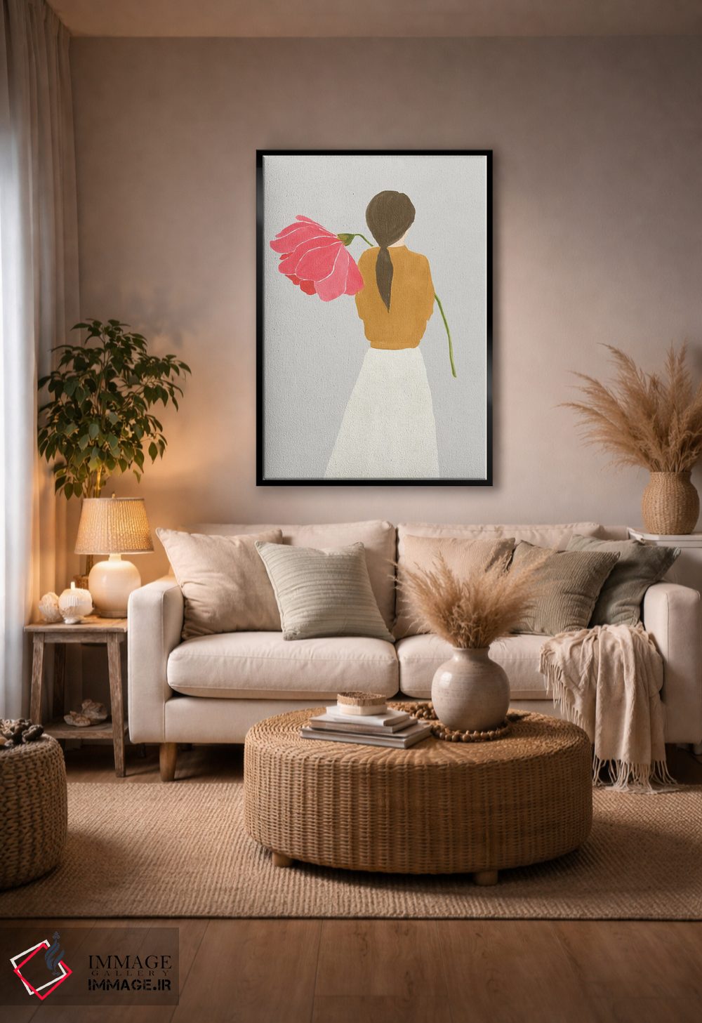 تابلو مینیمال زن گلی I اثر لیلی کی - D5B