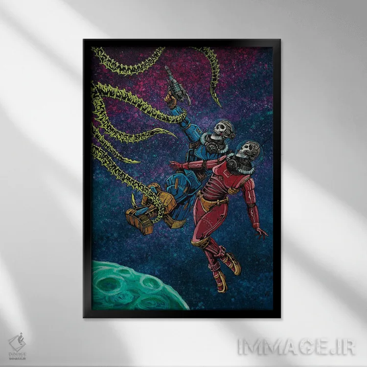 تابلو دکوراتیو برخورد در کیهان اثر دیوید لوزو - نمای قابدار مشکی