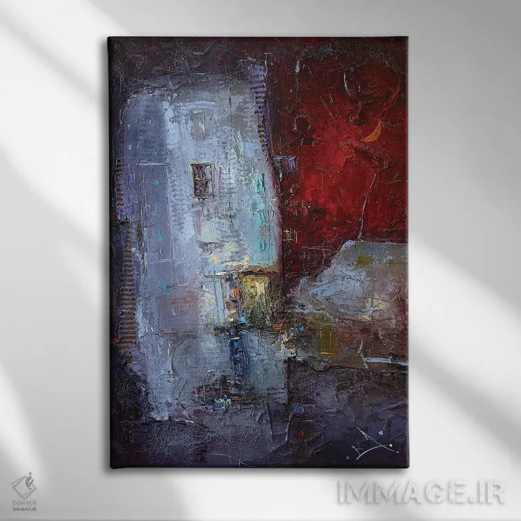 تابلو انتزاعی داستان های نیمه شب اثر استانیسلاو لازاروف - نمای روبهرو روی دیوار