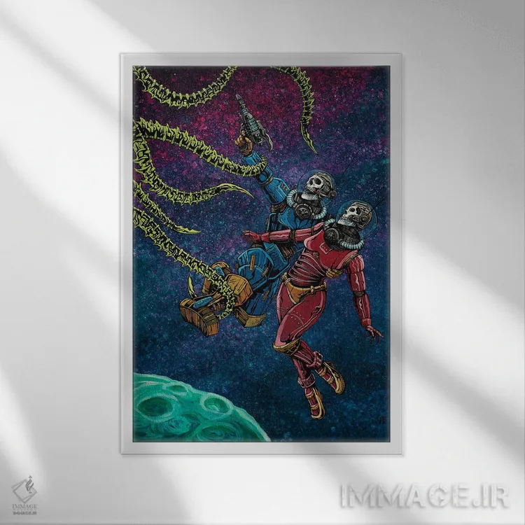 تابلو دکوراتیو برخورد در کیهان اثر دیوید لوزو - نمای قابدار سفید