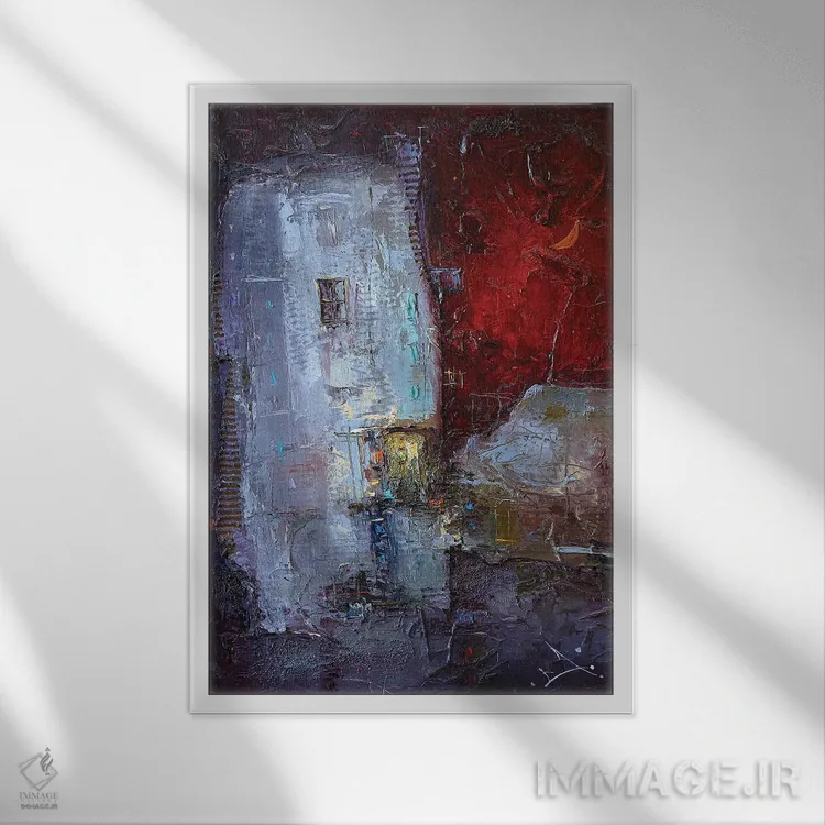 تابلو انتزاعی داستان های نیمه شب اثر استانیسلاو لازاروف - نمای قابدار سفید