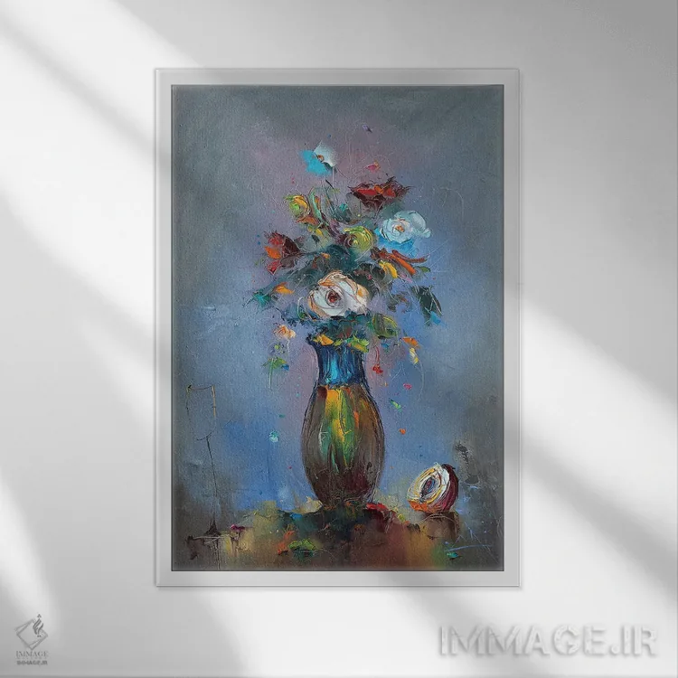 تابلو انتزاعی ترکیب گل ها اثر استانیسلاو لازاروف - نمای قابدار سفید