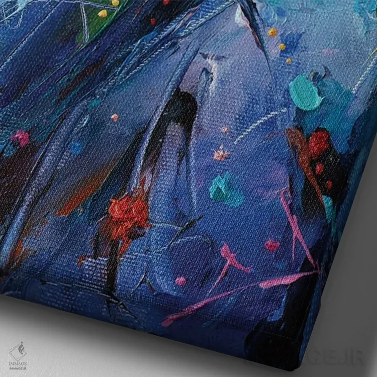 تابلو انتزاعی طراوت آبی اثر استانیسلاو لازاروف - نمای نزدیک بافت بوم