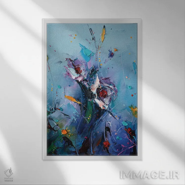 تابلو انتزاعی طراوت آبی اثر استانیسلاو لازاروف - نمای قابدار سفید
