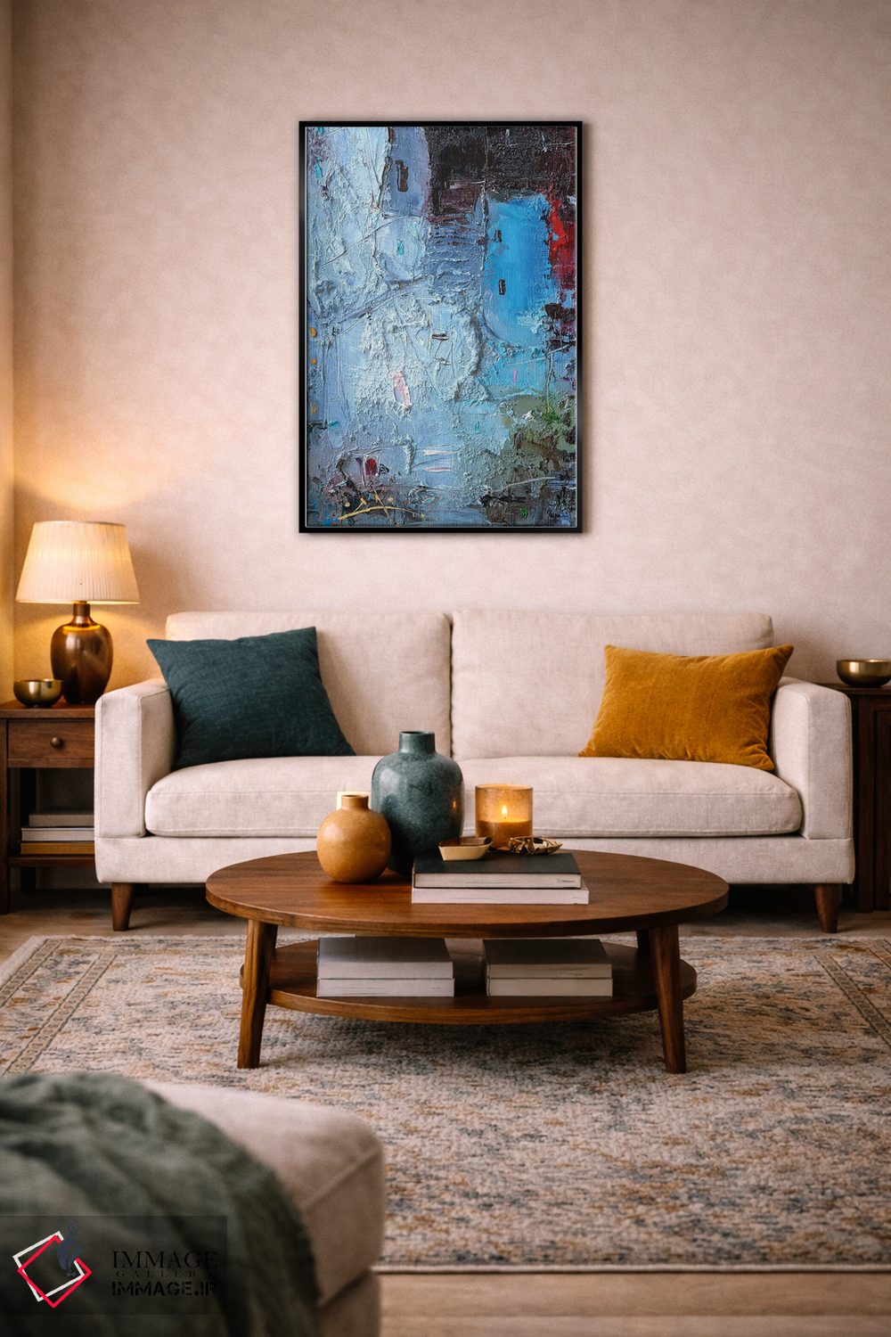 تابلو انتزاعی عمودها در آبی اثر استانیسلاو لازاروف - D3B