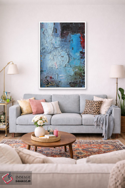 تابلو انتزاعی عمودها در آبی اثر استانیسلاو لازاروف - D1W