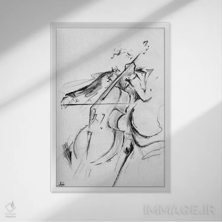 تابلو دکوراتیو نوازنده ویولنسل اثر مارک آلانته - نمای قابدار سفید