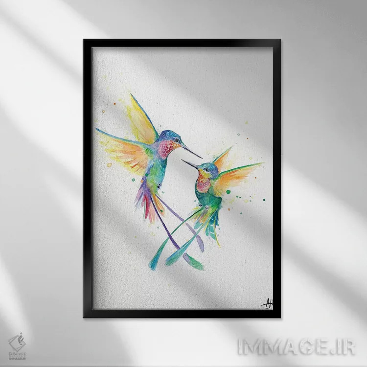 تابلو دکوراتیو مرغ مگس خوار شاد اثر مارک آلانته - نمای قابدار مشکی