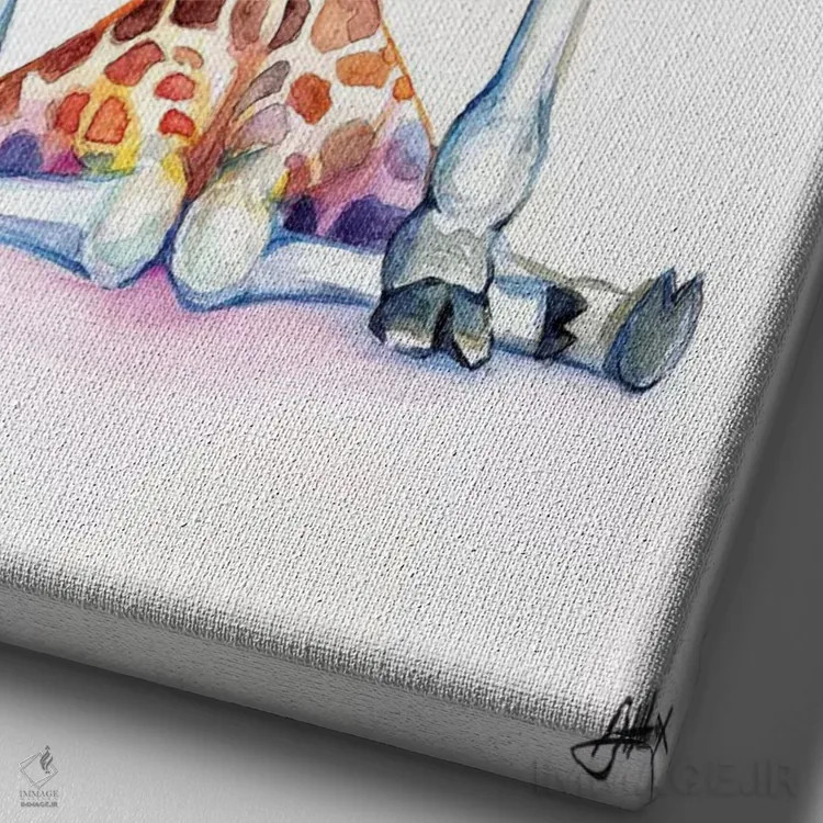 تابلو دکوراتیو زرافه های زیبا اثر مارک آلانته - نمای نزدیک بافت بوم