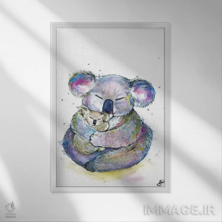 تابلو دکوراتیو کوآلاهای بغلی اثر مارک آلانته - نمای قابدار سفید