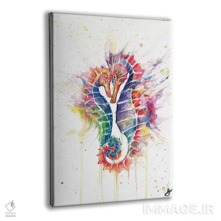 تابلو دکوراتیو اسب های دریایی سرخوش اثر مارک آلانته - نمای پرسپکتیو محصول