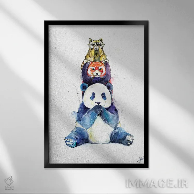 تابلو دکوراتیو پانداهای شلوغ اثر مارک آلانته - نمای قابدار مشکی