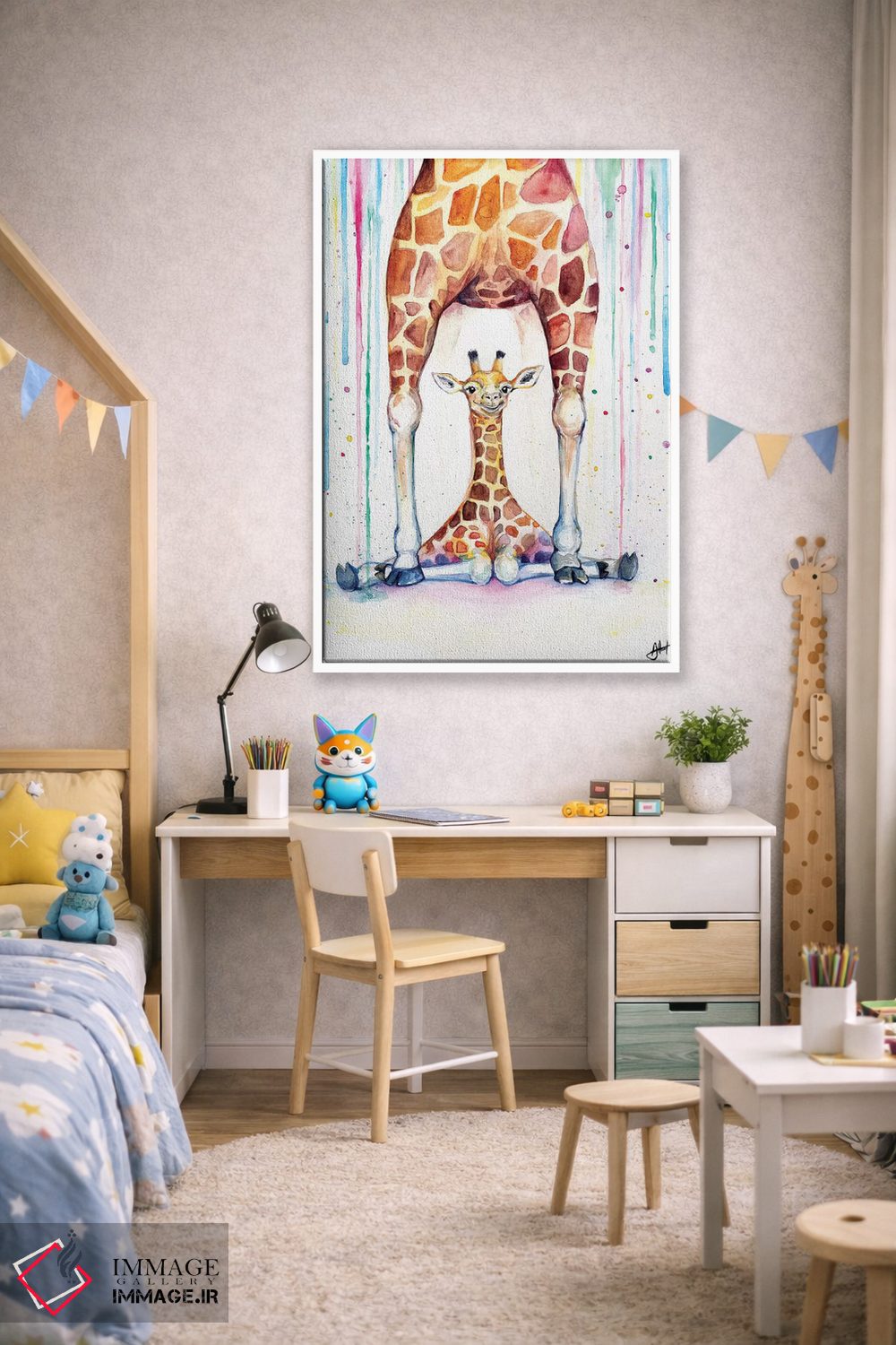 تابلو دکوراتیو زرافه های زیبا در باران اثر مارک آلانته - D1W