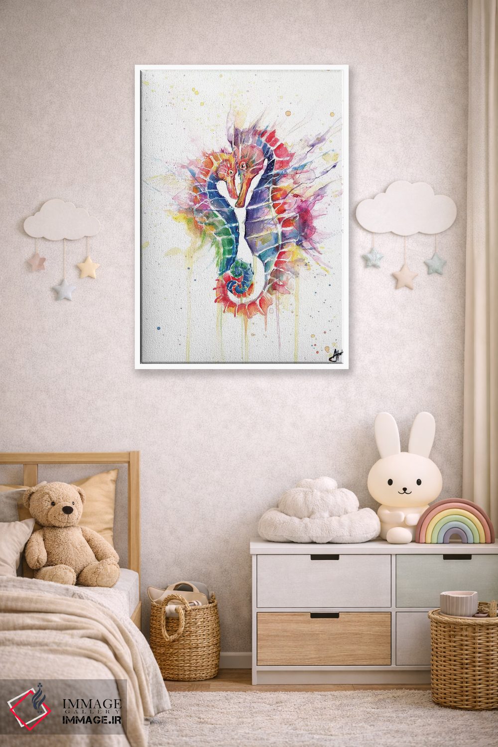 تابلو دکوراتیو اسب های دریایی سرخوش اثر مارک آلانته - D4W