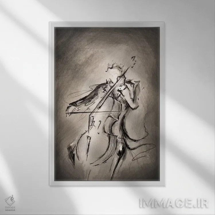 تابلو دکوراتیو نوازنده ویولنسل اثر مارک آلانته - نمای قابدار سفید