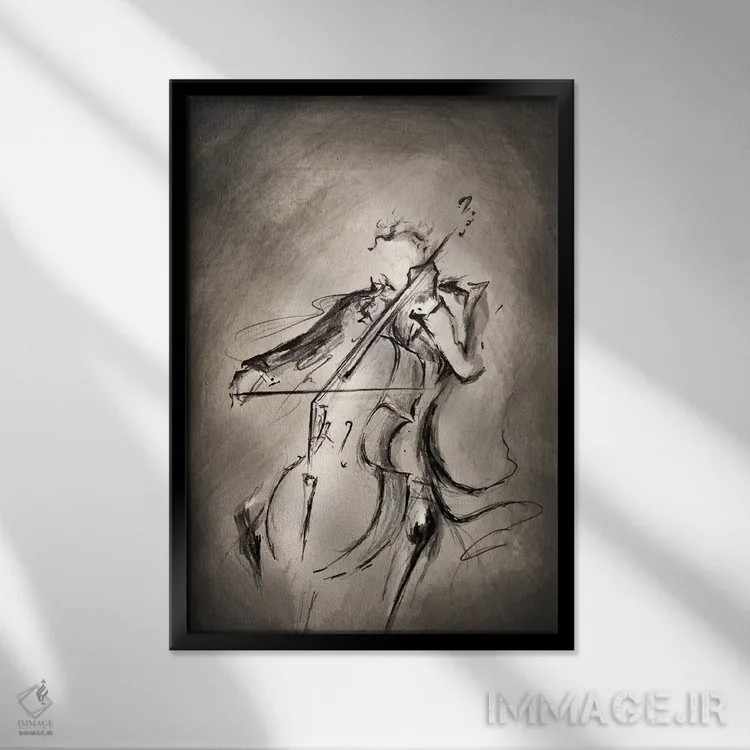 تابلو دکوراتیو نوازنده ویولنسل اثر مارک آلانته - نمای قابدار مشکی