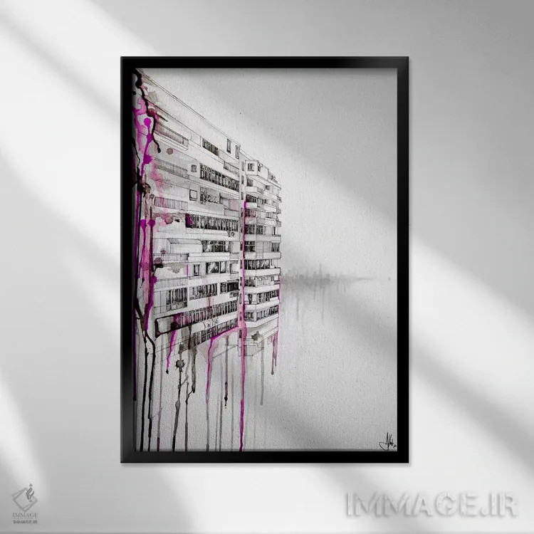 تابلو انتزاعی تفسیر هنری اثر مارک آلانته - نمای قابدار مشکی