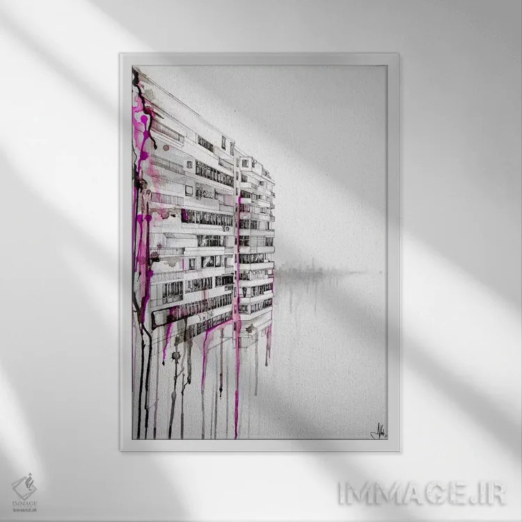 تابلو انتزاعی تفسیر هنری اثر مارک آلانته - نمای قابدار سفید