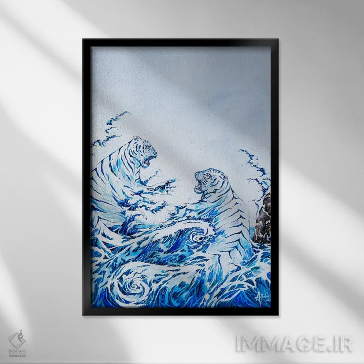تابلو دکوراتیو موج های کوبنده اثر مارک آلانته - نمای قابدار مشکی