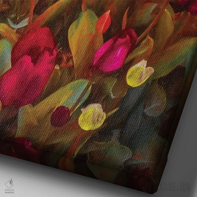 تابلو دکوراتیو لاله ها اثر مارکو کارماسی - نمای نزدیک بافت بوم