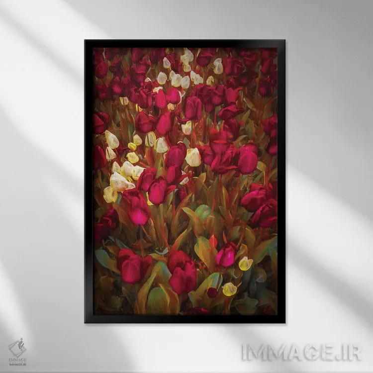 تابلو دکوراتیو لاله ها اثر مارکو کارماسی - نمای قابدار مشکی