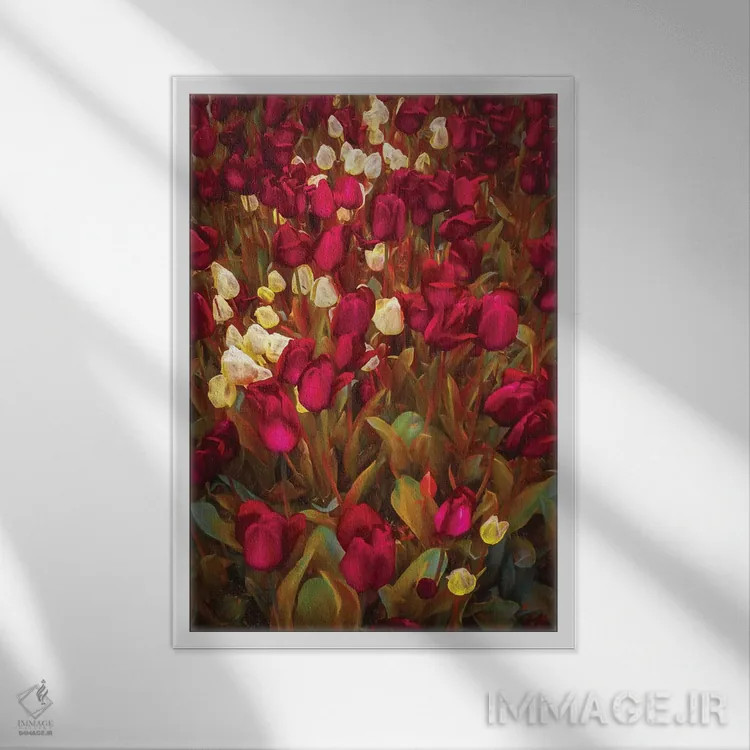 تابلو دکوراتیو لاله ها اثر مارکو کارماسی - نمای قابدار سفید