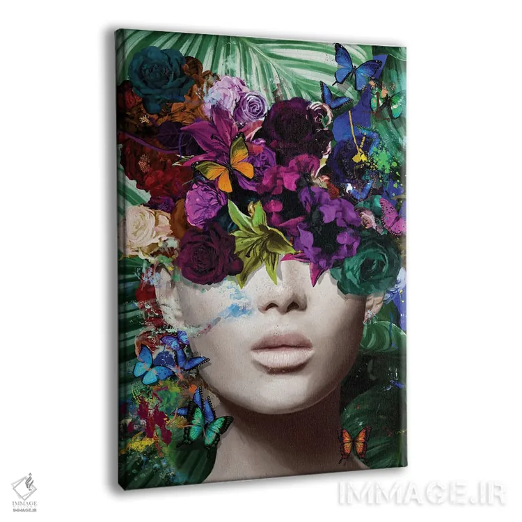 تابلو مدرن اگنس با گل ها، شاخ و برگ و پروانه ها اثر مارسیا آلک - نمای پرسپکتیو محصول