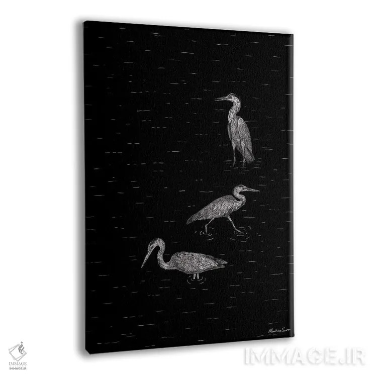 تابلو مینیمال سه حواصیل اثر مارتینا اسکات - نمای پرسپکتیو محصول