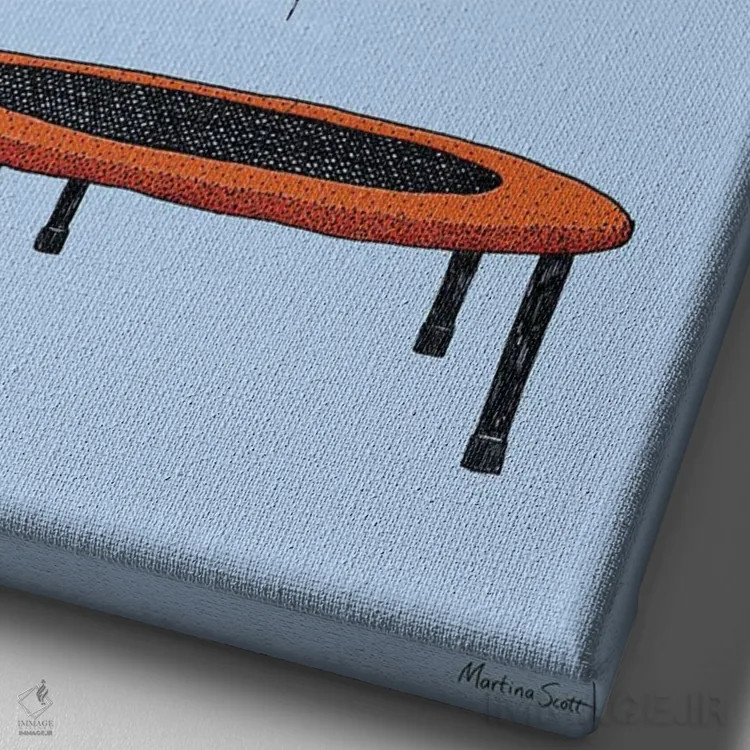 تابلو مدرن پنگوئن روی ترامپولین اثر مارتینا اسکات - نمای نزدیک بافت بوم