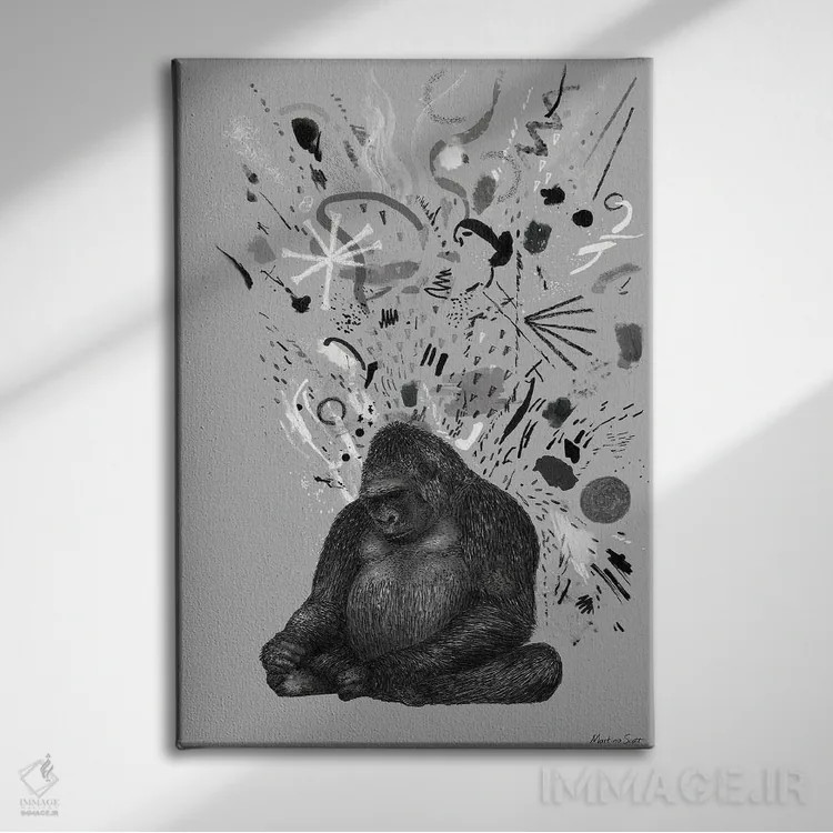 تابلو مدرن گوریل بداخلاق اثر مارتینا اسکات - نمای روبهرو روی دیوار