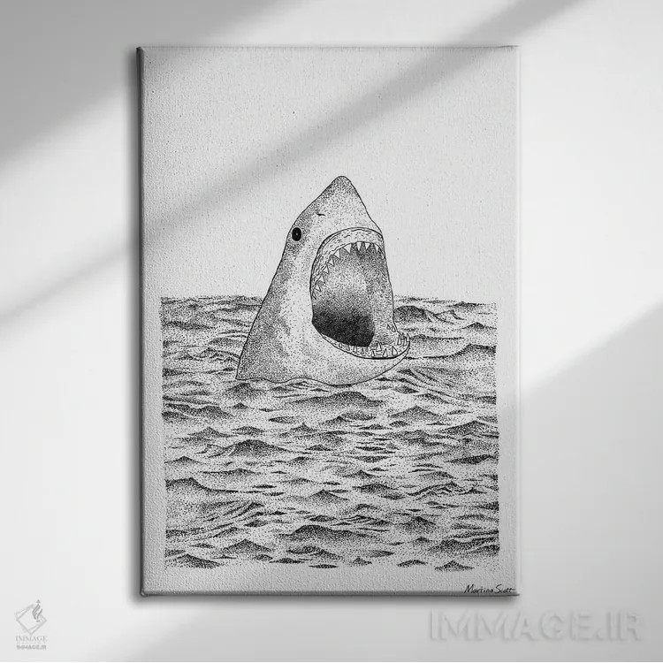 تابلو مدرن کوسه اثر مارتینا اسکات - نمای روبهرو روی دیوار