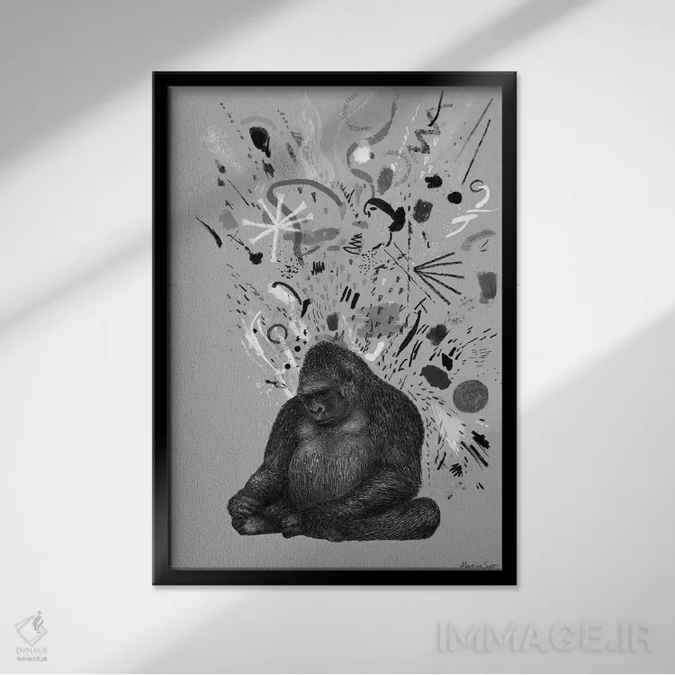 تابلو مدرن گوریل بداخلاق اثر مارتینا اسکات - نمای قابدار مشکی
