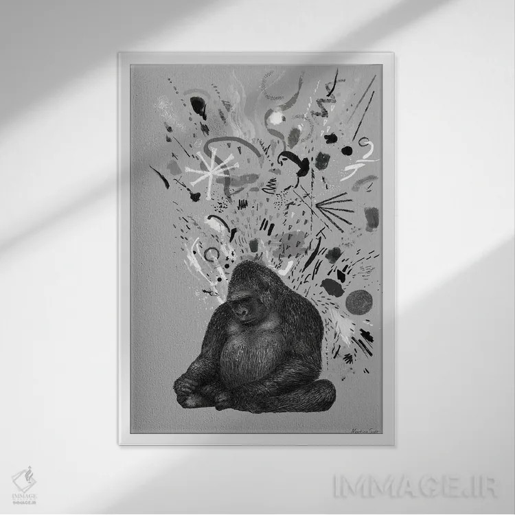 تابلو مدرن گوریل بداخلاق اثر مارتینا اسکات - نمای قابدار سفید
