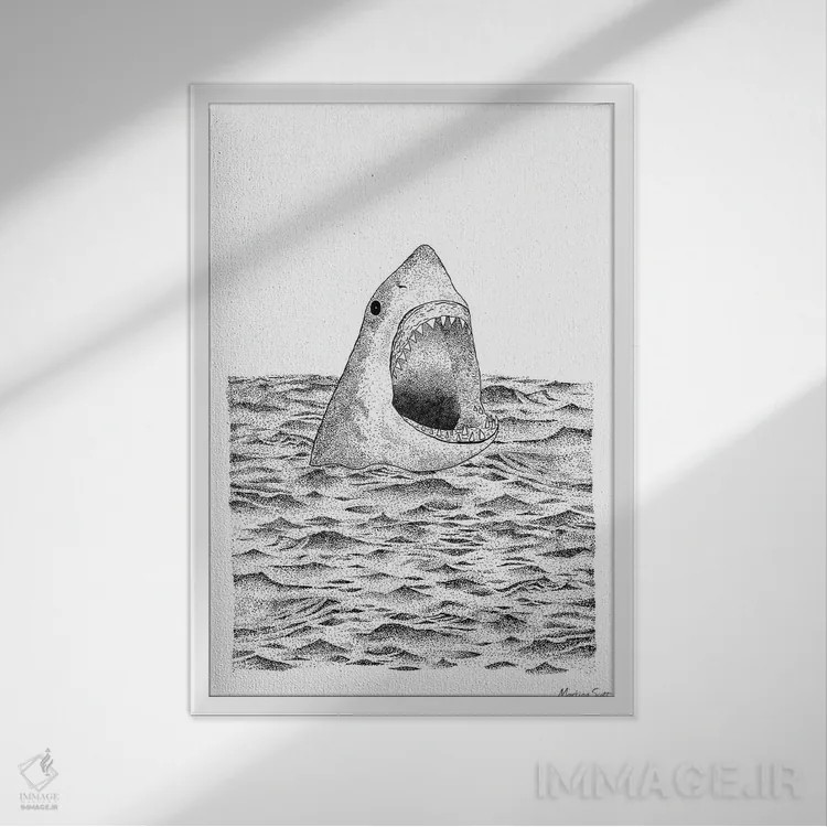 تابلو مدرن کوسه اثر مارتینا اسکات - نمای قابدار سفید