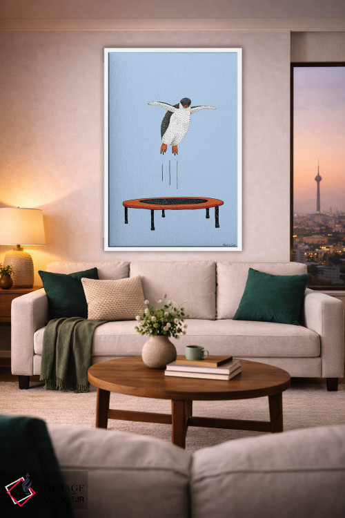 تابلو مدرن پنگوئن روی ترامپولین اثر مارتینا اسکات - D1W