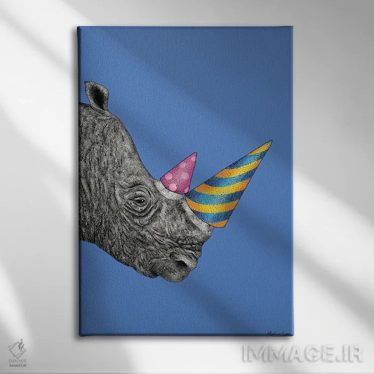 تابلو مدرن کرگدن مهمانی اثر مارتینا اسکات - نمای روبهرو روی دیوار