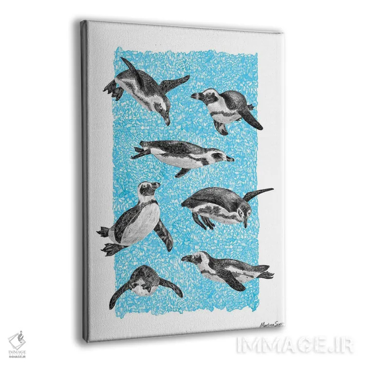 تابلو مدرن پنگوئن های آفریقایی اثر مارتینا اسکات - نمای پرسپکتیو محصول