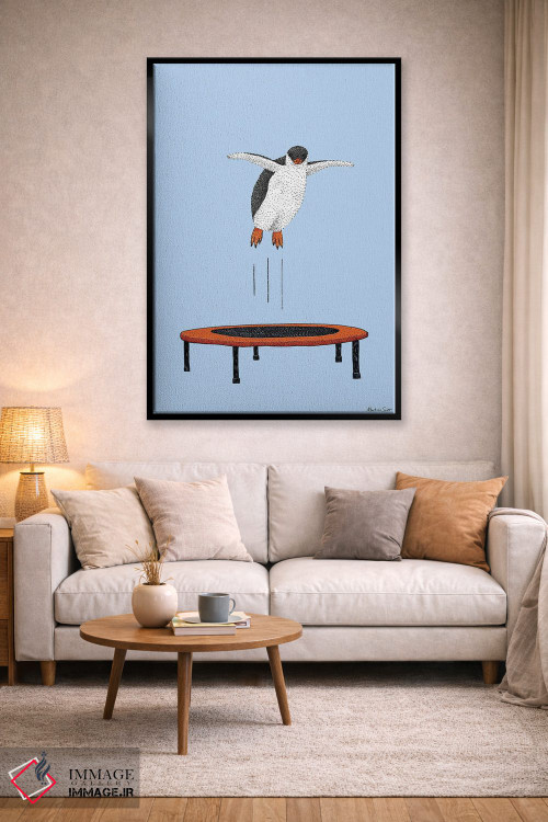 تابلو مدرن پنگوئن روی ترامپولین اثر مارتینا اسکات - D3B