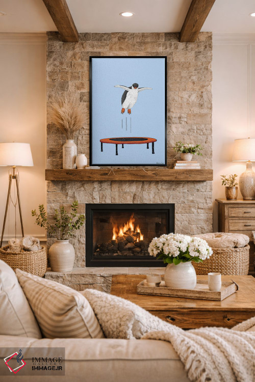 تابلو مدرن پنگوئن روی ترامپولین اثر مارتینا اسکات - D2B