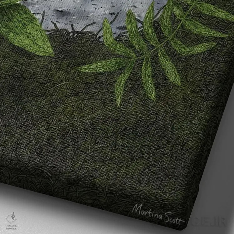 تابلو مدرن رپتور کوچک اثر مارتینا اسکات - نمای نزدیک بافت بوم