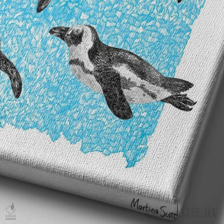 تابلو مدرن پنگوئن های آفریقایی اثر مارتینا اسکات - نمای نزدیک بافت بوم