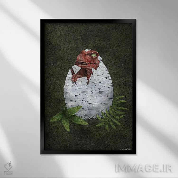 تابلو مدرن رپتور کوچک اثر مارتینا اسکات - نمای قابدار مشکی