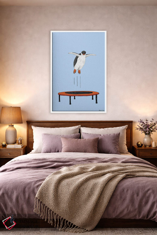 تابلو مدرن پنگوئن روی ترامپولین اثر مارتینا اسکات - D4W