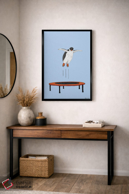 تابلو مدرن پنگوئن روی ترامپولین اثر مارتینا اسکات - D5B